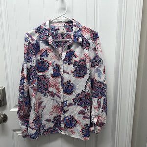 Charter Club Luxury 100% Linen Womens Roll Tab Sleeves Button Up Shirt Blouse L